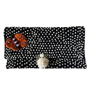 Annie O Clutch Bag Womens Black Crochet Butterfly Pom Pom Bohemian‎ Going Out
